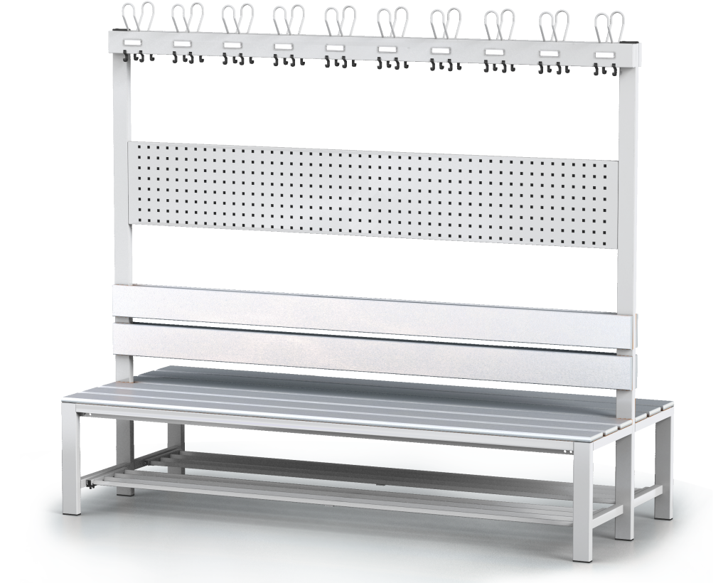 Double-sided benches with backrest and racks, PVC sticks -  with a reclining grate 1800 x 2000 x 830